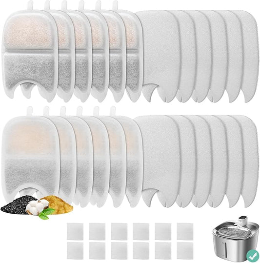 12 Set Replacement Filters & Sponges for 135 fl oz/4L Wilreless Cat Water Fountain, BFLICROY Cat Water Fountain Filters, Triple Filtration Pet Fountain Filter Replacement, Dog Fountain Filter