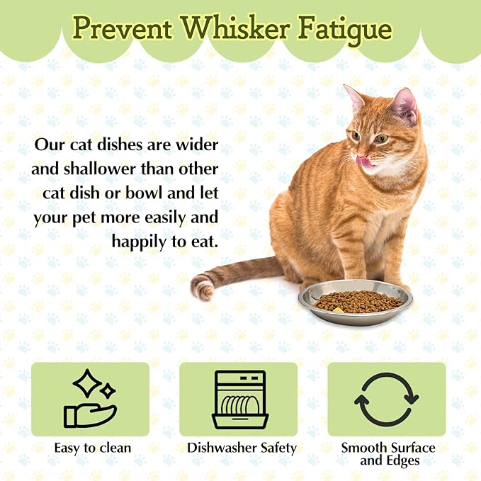 6 PCS Stainless Steel Cat Bowls, 5.5" Dia Shallow Cats Water Food Dish Replacement Whisker Fatigue Relief Plate Stackable Metal Pet Feeding Bowl Basic Bulk for Puppy Dogs Elevated Stand