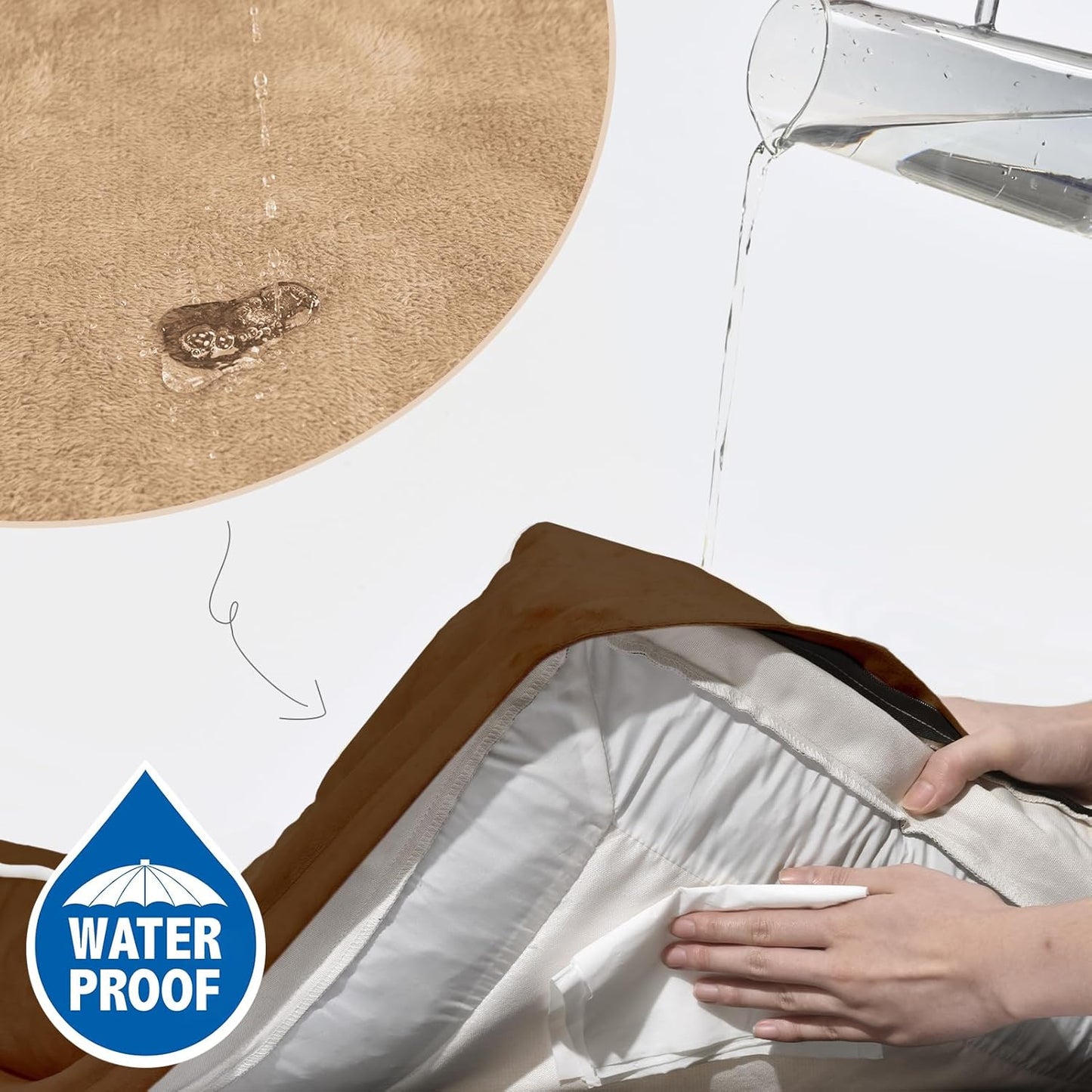 Comfort Expression Cooling Dog Beds Orthopedic, Waterproof Memory Foam Dog Bed for Large Dogs, Washable Dogs Beds with Removable Cover, Pet Sofa Couch with Bolster(Large,Khaki Brown)