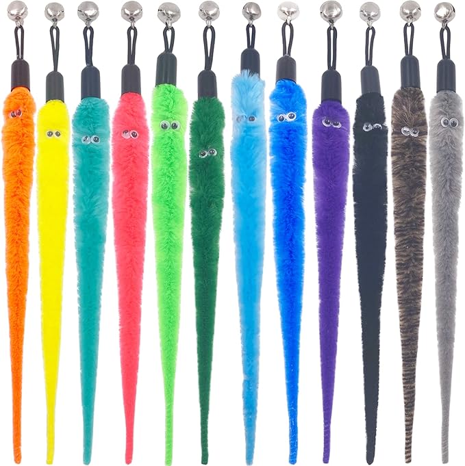 Cat Toy Worm Refills, 12 Pieces Interactive Cat Wand Attachments Worms Toy for Indoor Cats