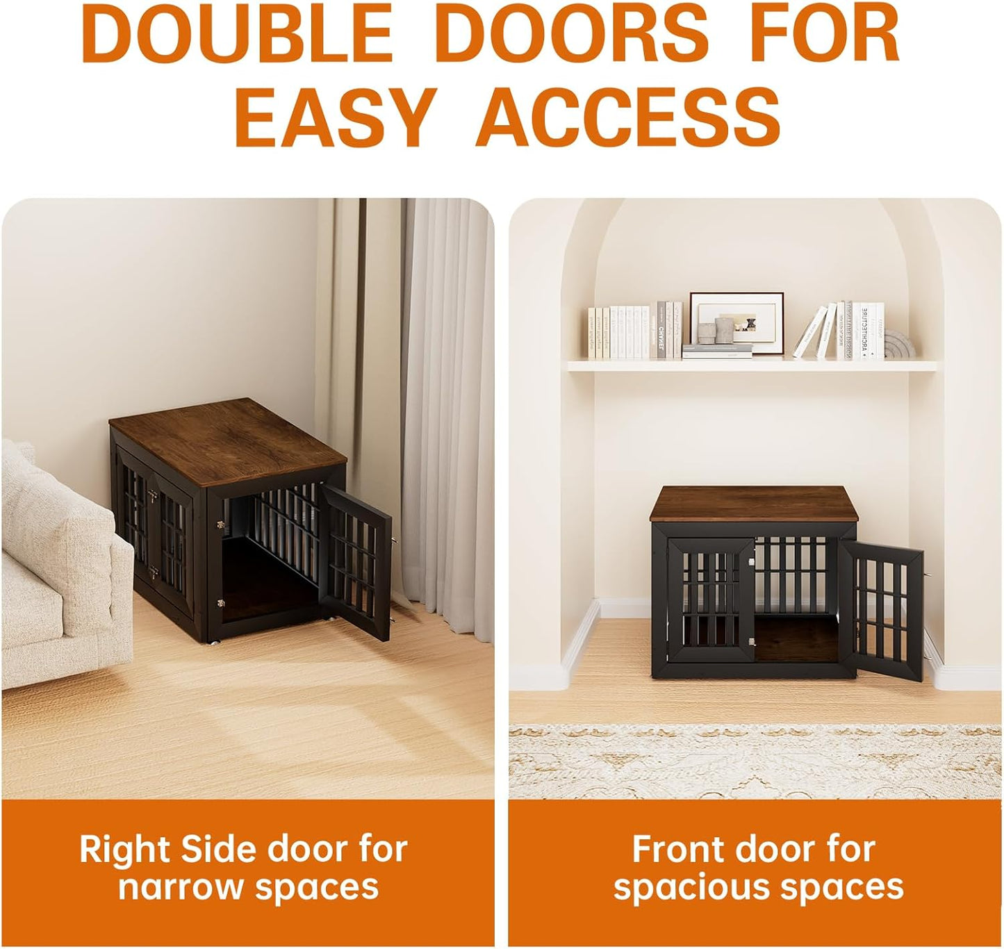 32" Heavy Duty Dog Crate Furniture for Small,Medium and Large Dogs,Rustic Wooden Dog Cage Kennel Indoor Furniture with Waterproof Top,Decorative Pet House Side End Table (Black & Wood)