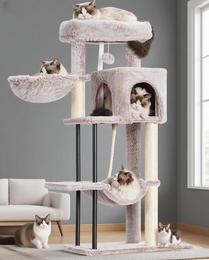 Cat Tree, Cat Tower for Indoor Cats, 43.3 inch Cat Tree Tower with Sturdy Steel Tube, Cat Hammock, Cat Condo for Small Cats and Kittens, Cat Scratching Post, Muchroom GCT004SMU
