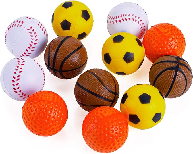 CHIWAVA 12 Pack 1.6 Inch Soft Rubber Foam Cat Toy Ball Sponge Sport Balls Kitten Interactive Toy Assorted Color