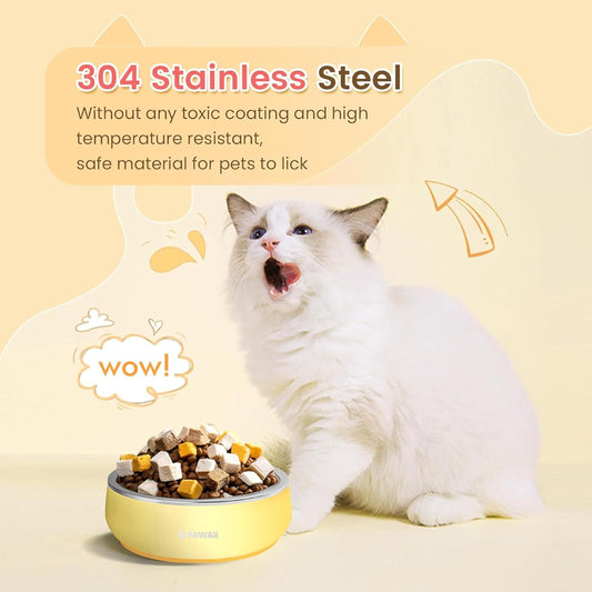 Pawaii Small Dog Bowls, 12 oz. Food Water Bowl Designed for Puppies and Cats with Non-Slip Rubber Base, Upgraded Metal Insulated, Double Stainless Steel Bowls, Cheese Yellow
