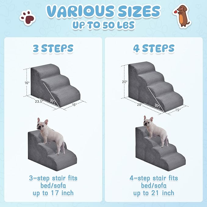 Dog Steps for Small Dog, 3-Step Pet Ramp for High Beds and Sofa, Non-Slip Pet Stairs for Small Dogs and Cats, Removable and Easy to Clean Pet Stairs, Dark Gray