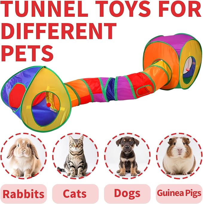 ‌Coolcandy Cat Tunnel & Interactive Cat Toy Indoor, Cube Tent Shape Tunnel Toys for Indoor Cats, Collapsible Interactive Peekaboo Cave with Play Ball, for Multi-Way Play & Small Animals