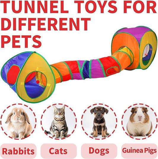 ‌Coolcandy Cat Tunnel & Interactive Cat Toy Indoor, Cube Tent Shape Tunnel Toys for Indoor Cats, Collapsible Interactive Peekaboo Cave with Play Ball, for Multi-Way Play & Small Animals