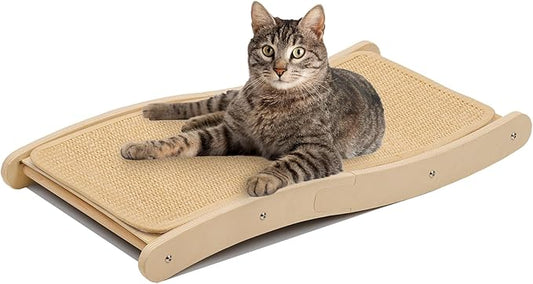 PETKARAY Sisal Cat Scratching Board, Curved Sisal Cat Scratcher, Large Indoor Kitty Scratch Pad, Heavy Duty Wave Lounge Bed for Kitten