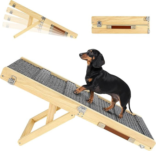 2025 Upgraded Dog Ramp for Couch, Foldable Small Dog Ramp for Low Bed, 4 Adjustable Height from 13'' to 21", Portable Stable Pet Steps with Non-Slip Pad, Pet Ramps Use for Sofa Couch Stairs