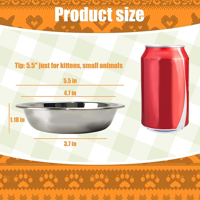 Stainless Steel Cat Bowls, 8 Pcs, 5.5 Inches, Shallow Design, Multifunctional Feeder for Cats & Kittens