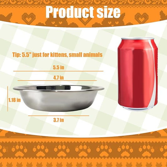 Stainless Steel Cat Bowls, 8 Pcs, 5.5 Inches, Shallow Design, Multifunctional Feeder for Cats & Kittens