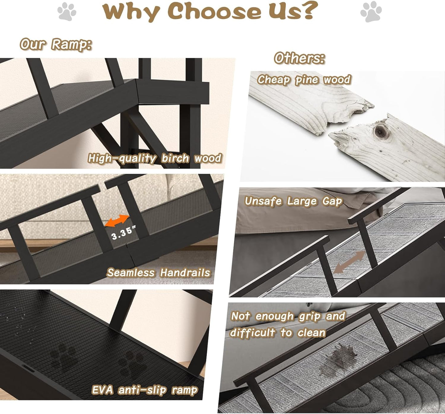 73" Dog Ramp for Bed, Pet Ramp with Removable Side Rail and Non-Slip Surface, Pet Ramp for Small & Large & Senior Dogs with Rest Platform and DIY Glow Strips,Dog Stairs for Couch, Black