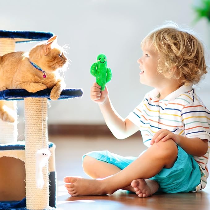 MALLMALL6 Catnip Toys for Cat - 5Pcs Cactus Prickly Plants Catmint Interactive Kitten Toy for Indoor Cats, Cute Soft Green Pet Supplies for Kitty Lover Gifts, Kitten Teething Chew Presents Set