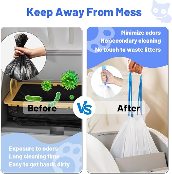 40 Count Extra Large Cat Litter Box Liners, Cat Litter Waste Receptacles Bags for MeoWant MW-SC01/MW-SC02/MW-LR01 Self-Cleaning Litter Box