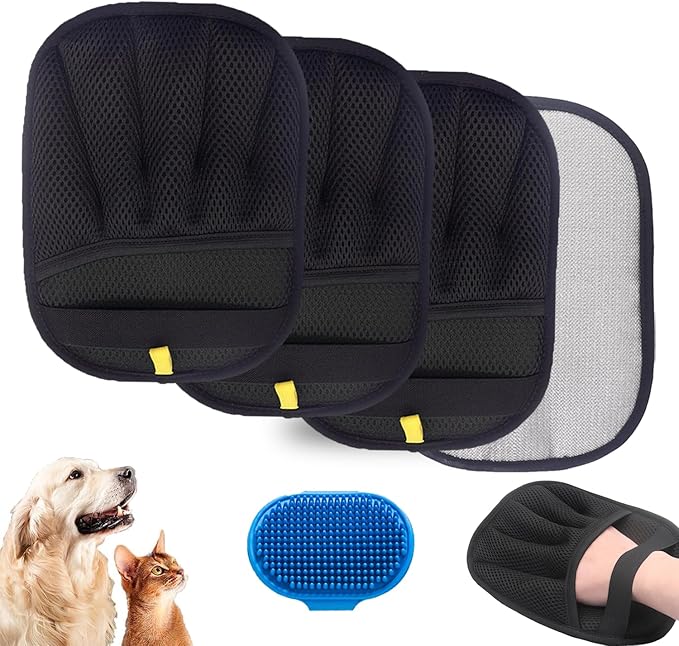 Pet Hair Removal Glove for Cats & Dogs,Electrostatic Gloves Pet Hair,Cat Grooming Gloves for Hair Removal,Reusable Pet Hair Remover Glove for Couch,Furniture,Carpet,Curtain,Clothe (3PCS)