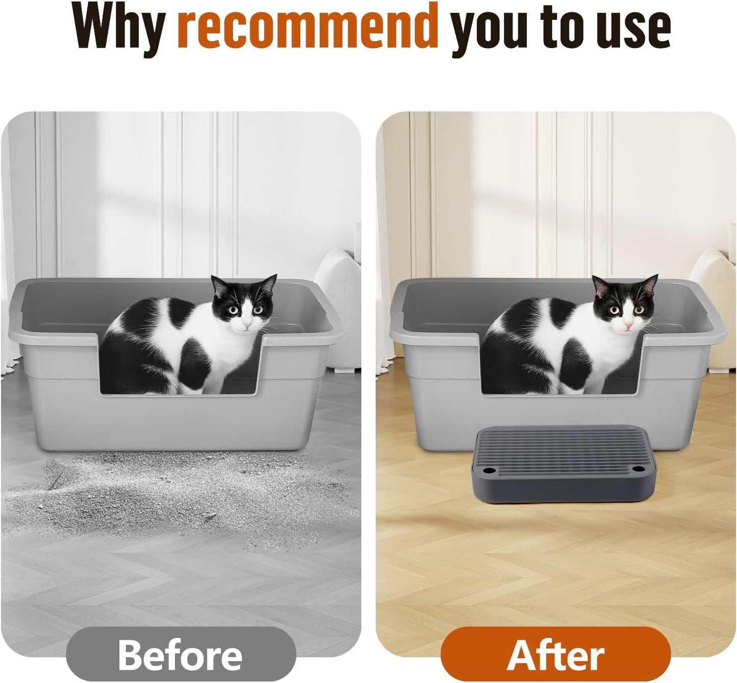 Cat Litter Box Ramp Mat with Filter Function, Cat Step Pedal Stool for Self-Cleaning Litter Box, Easy to Clean, Ideal for Kitten & Elderly Cats (Dark Grey)