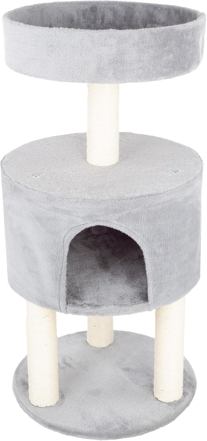 4-Tier Round Cat Tower - Large Cat Condo, Napping Perch, and 4 Sisal Rope Scratching Posts - Cat Tree for Indoor Cats by PETMAKER (Gray)