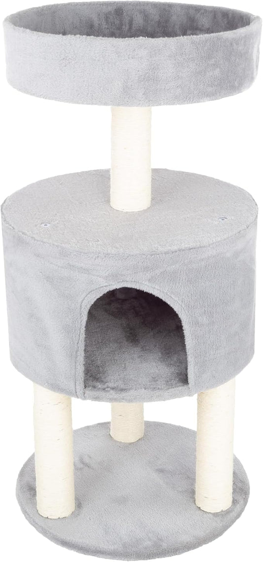 4-Tier Round Cat Tower - Large Cat Condo, Napping Perch, and 4 Sisal Rope Scratching Posts - Cat Tree for Indoor Cats by PETMAKER (Gray)