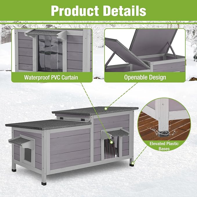 GUTINNEEN Heated Cat House Outdoor Cat House Insulated Large Weatherproof Feral Cat Shelter with Heated Pad, Insulated All-Round Thermal Liner, Chewproof Cable for 1-4 Cats (Winter-Ready)