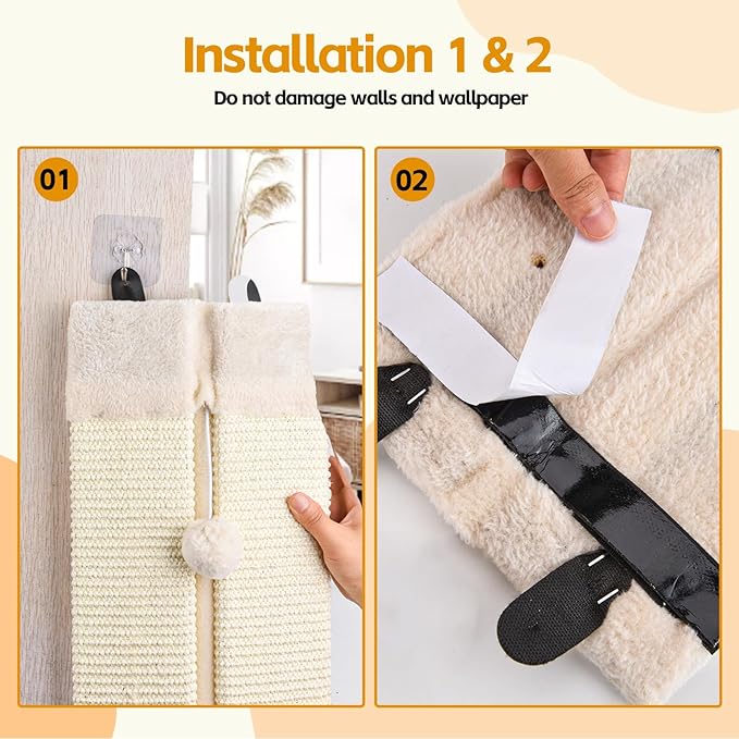 Wall Corner Cat Scratcher for Indoor Cats- Wall Mounted Sisal Scratching Pad with Hanging Ball - Vertical Corner Wall Mount Scratch Panel, Protector for Wall Corner
