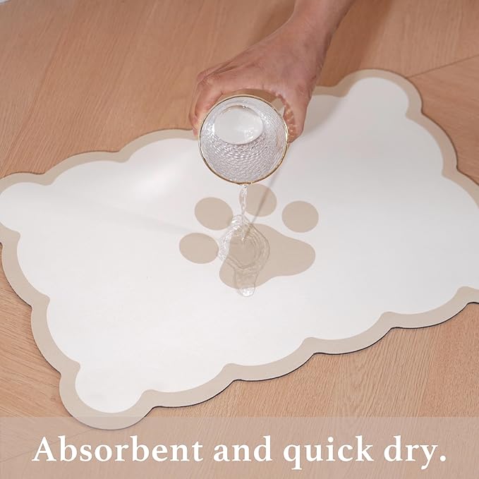 Ralxion Scalloped Dog Feeding Mat, Absorbent Mats for Dog Food and Water Bowl, Dispenser, Cute Elegant Aesthetic Khaki Beige Scallop Pet Placemat for Dogs, Cats, Puppy Accessories, 14" X 19”