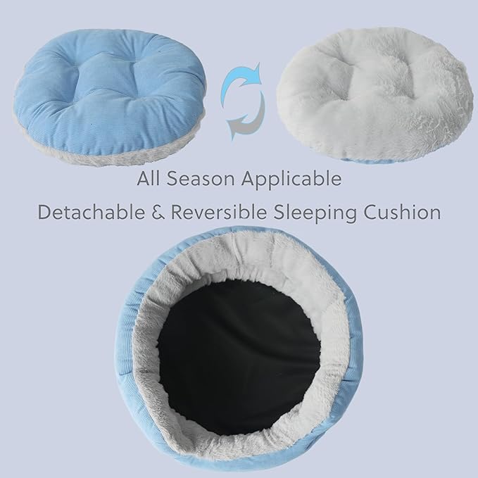 Puppy Bed for Small Dogs Washable Cat Bed,Donut Calming Blue Dog Sofa for Cute Small Kitten Anti Slip for Anxiety Pet Sleeping Couch Soft Sherpa Round Beds for Doggy and Kitty Fluffy Cushion,16 inch