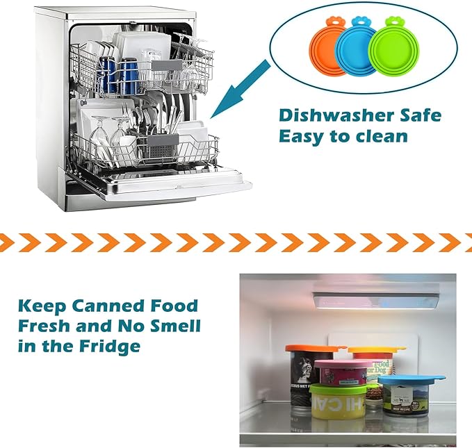 PetBonus 5 Pack Silicone Pet Can Cover Lids, Universal Size for Dog Cat Food, 1 fit 3 Standard Size Can Tops, BPA Free Dishwasher Safe (Blue, Green, Orange, Pink, Yellow)