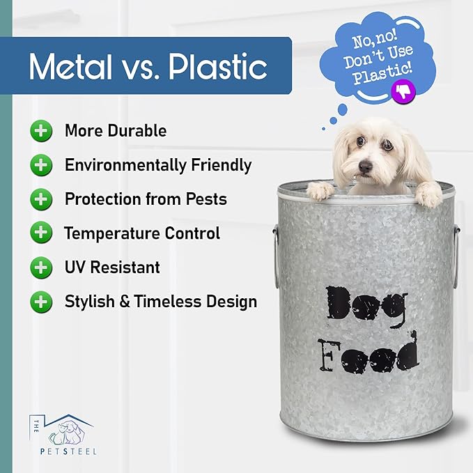 Medium & Small Dog 40lb & 20lb Pet Food Storage Canister with Scoop – Durable & Airtight for Freshnesss, Minimalist Design & Recyclable, Medium & Small Metal Container (Combo - Dog Bin - Med & Small)