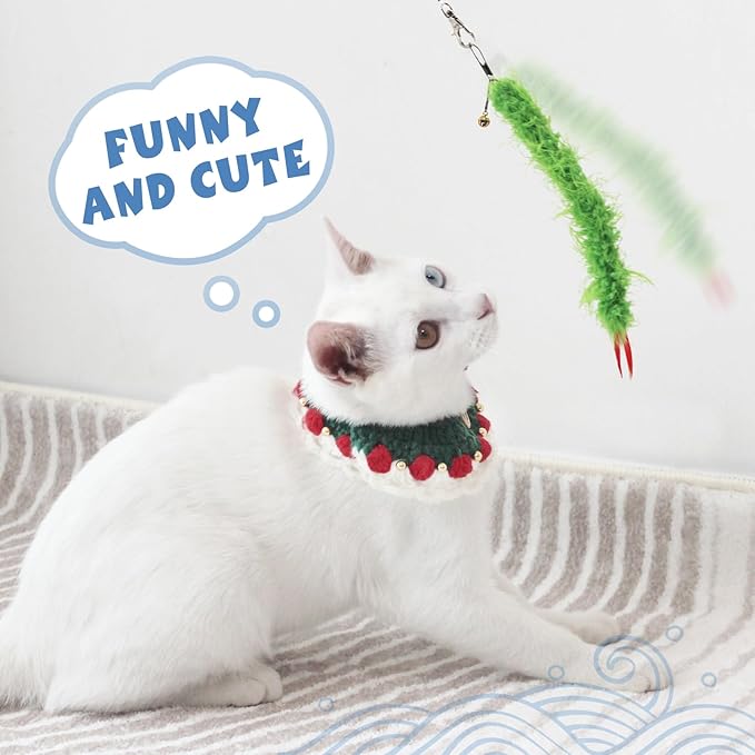 SONGWAY Worm Cat Toy Wand - 6 PCS Cat Worm Toys with Retractable Wand, Interactive Feather Tail Toys for Indoor Cats Kittens