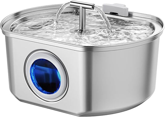 Cat Water Fountain Stainless Steel - Pet Drinking Fountain for Cats Indoor - 3.2L/108oz Automatic Water Dispenser with Watering Level Window (1 Filter)