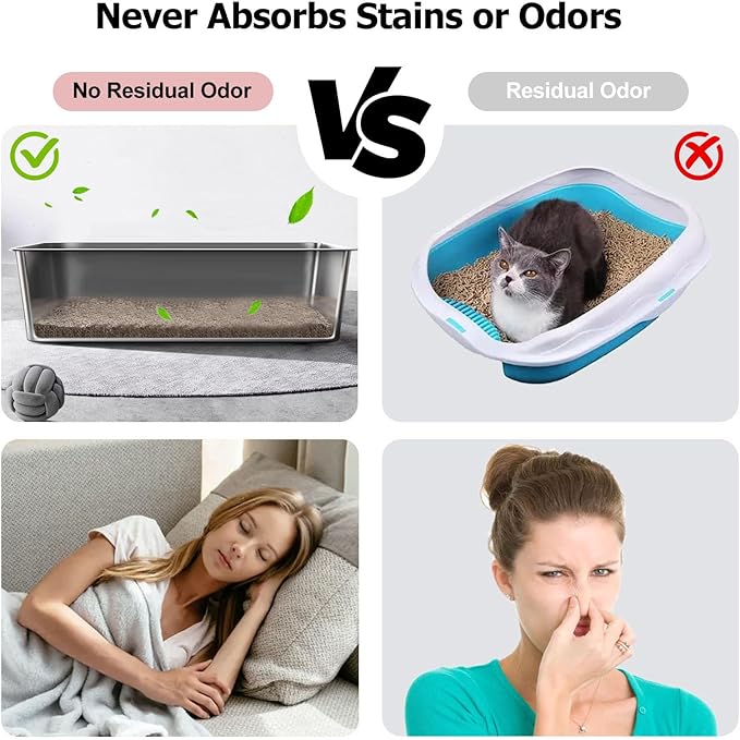 Stainless Steel Cat Litter Box, Medium Metal Litterbox, 2-Pack Stainless Steel Litter Tray Pan for Medium Cats, 19.7" Lx13.8 W x5.9 H, No Odour Absorption,Easy to Clean, Rustproof, Leakproof