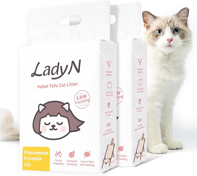 Lady N Cat Attract Tofu Litter – Natural Attractant Formula for Litter Box Training, Calming Pheromone for Multi-Cat Homes, Classic Pellet Shape for Standard Litter Box, 18lb