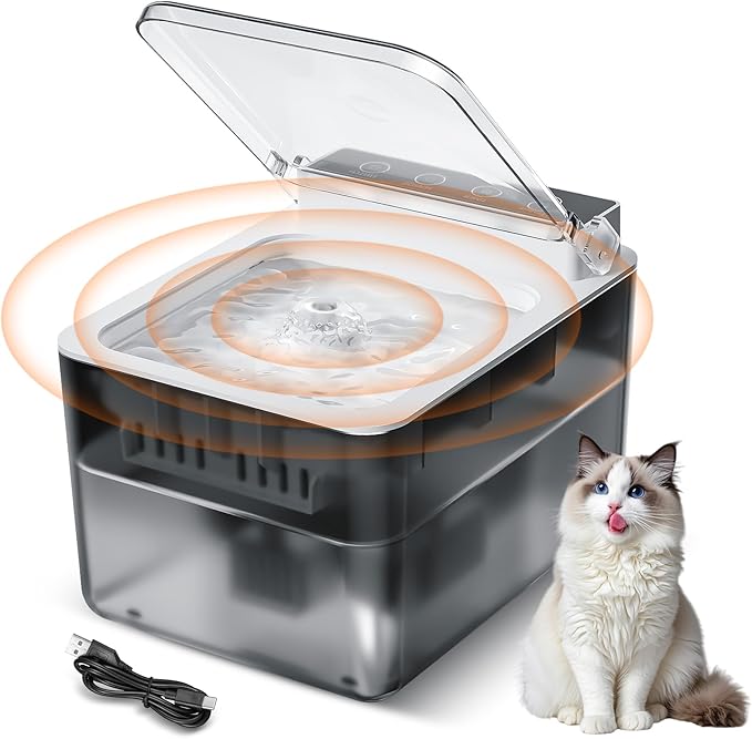 Cat Water Fountain with Dust Cover, 102 oz/3L Automatic Cat Water Dispenser Bowl with Battery Operated, Cat Fountain Super Silent Pet Water Fountain for Dogs and Cats Indoor(<30dB)
