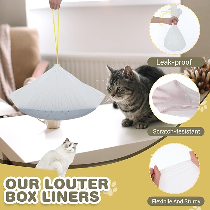 40 Count Jumbo Cat Litter Box Liners - 37“ x 17.7” Extra Large Heavy Duty Drawstring Bags for Pet Cat Litter Tray
