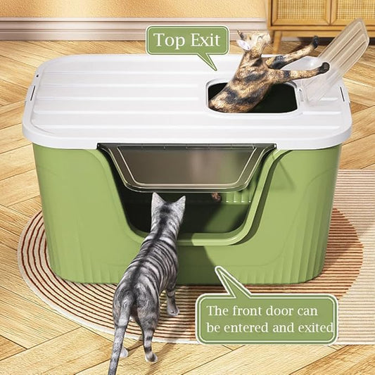 Vealind Cat Litter Box Lid with Clear Door Only Fit for Vealind XXL Cat Litter Pan, Top Entry Litter Box with Lid
