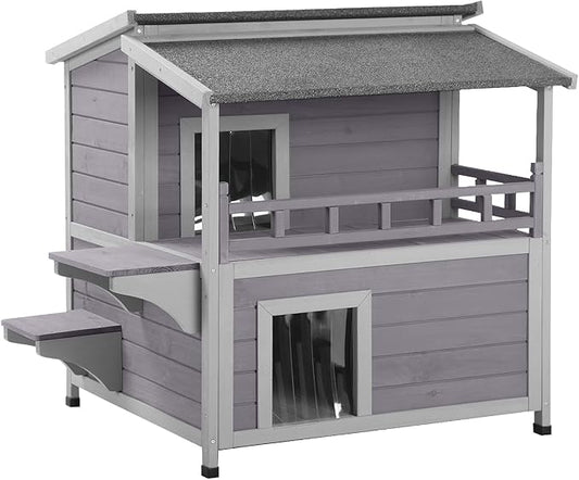 GUTINNEEN Outdoor Feral Cat House, Outside Cat Condos Two Story, Rainproof Kitty House for Winter