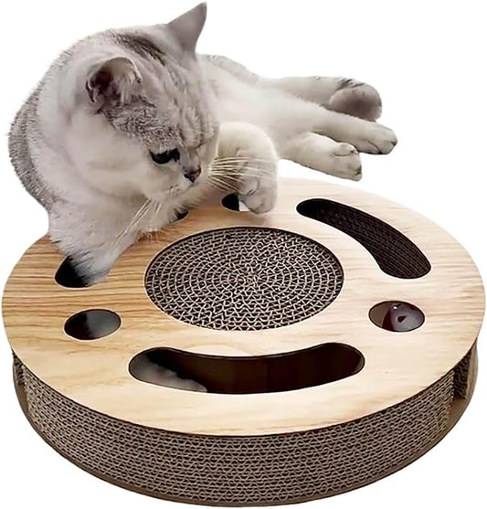 Cat Toy 3in 1 Kitten Puzzles Toys for Bored Indoor Cats with Cardboard and 2 Bell Balls Round Cats Scratcher