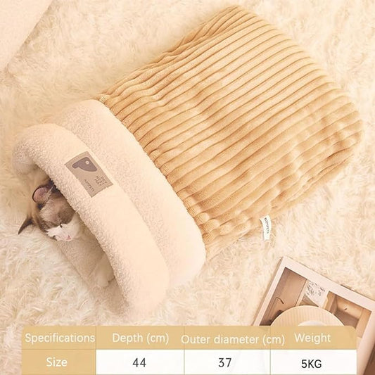 Cat Sleeping Bag - Cozy Pet Nest, Soft Fluffy Washable Bed Cave, Indoor Blanket (E)