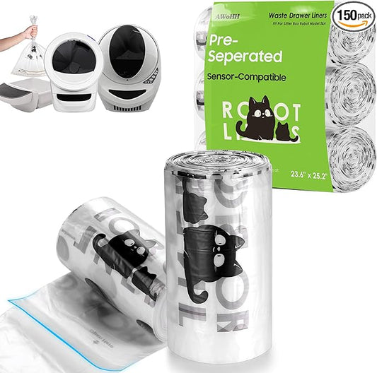 150 Pack Cat Litter Box Robot 4 and 3 Waste Bags, Automatic Litter Box Liners Bags, Tear-free, Sensor-compatible, 9-11 Gallon Capacity