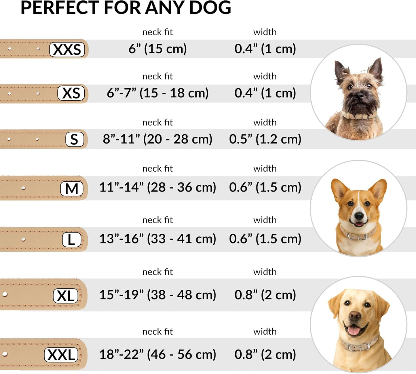 CollarDirect Rolled Leather Dog Collar, Soft Padded Round Puppy Collar, Handmade Genuine Leather Collar Dog Small Large Cat Collars 13 Colors (6-7 Inch, Beige Smooth)