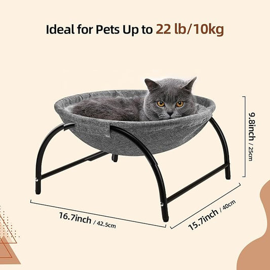 Raised Cat Hammock Bed, Pet Bed for for Indoor Cats, Standing Cat Cot with Washable Plush,17.1 x 17 x 9.5 inches