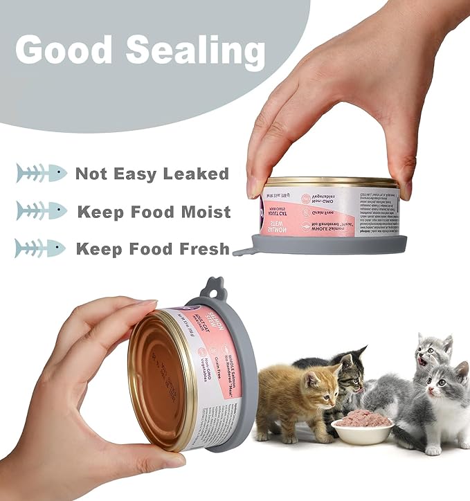Comtim Cat Food Can Covers Lids for 5.5 oz Cans, 2 Pack Silicone Cat Food Can Lids for 5.5 oz 5.3 oz Cans...Pet Food Can Covers Reusable Can Toppers Savers for Wet Food (Grey)