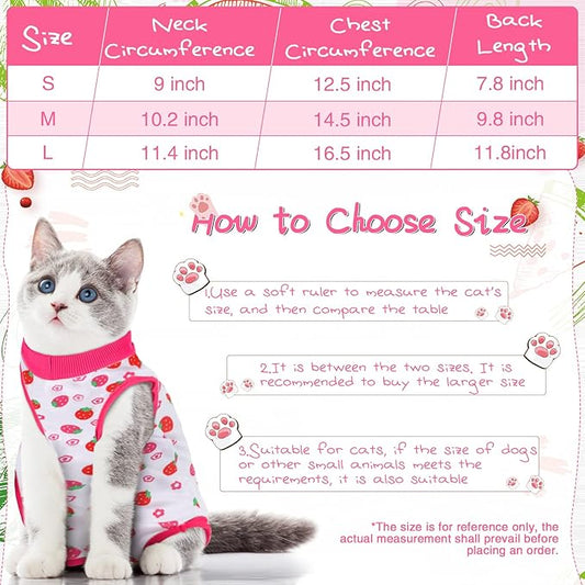 Nuanchu 3 Pieces Cat Recovery Suit Kitten Recovery Suit E-Collar Alternative for Cats and Dogs Abdominal Skin Anti Licking Pajama Clothes Sets(Fruit Pattern,Medium)