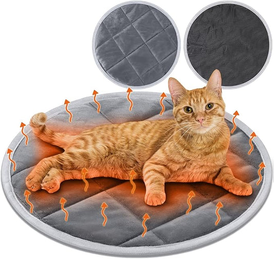 2 Pcs Cat Heating Pad Round 16 Inch Self Heating Cat Mat Washable Heated Bed Anti Slip Warming Pad Pet Bed Mat for Kennel Dog Crate Indoor Outdoor(Gray,16 Inch)