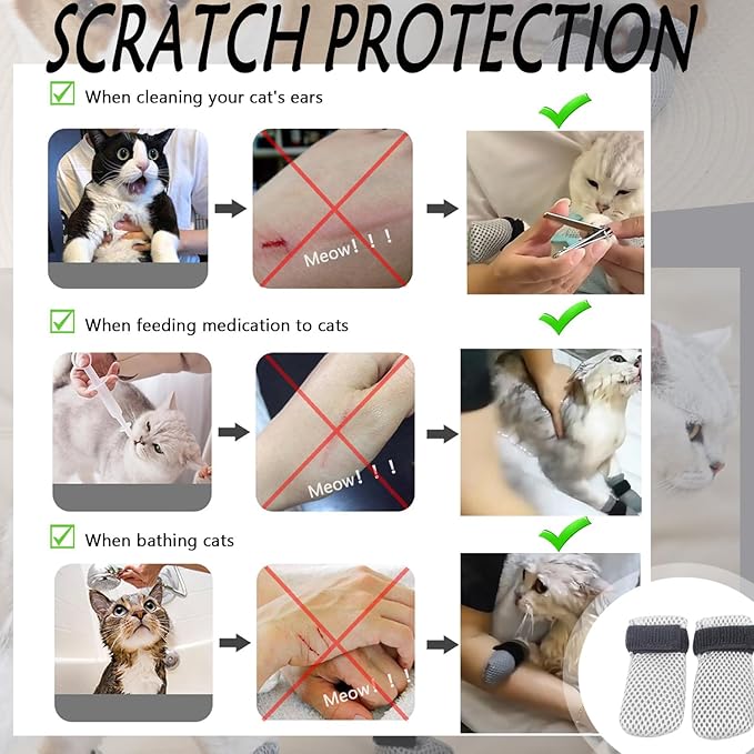 4 Pcs Cat Scratch Cover for Nursing Rehabilitation Boots Adjustable Bath Bath Gloves，to Prevent Scratching Suitable for Bathing, Feeding and Nail Trimming of Cats