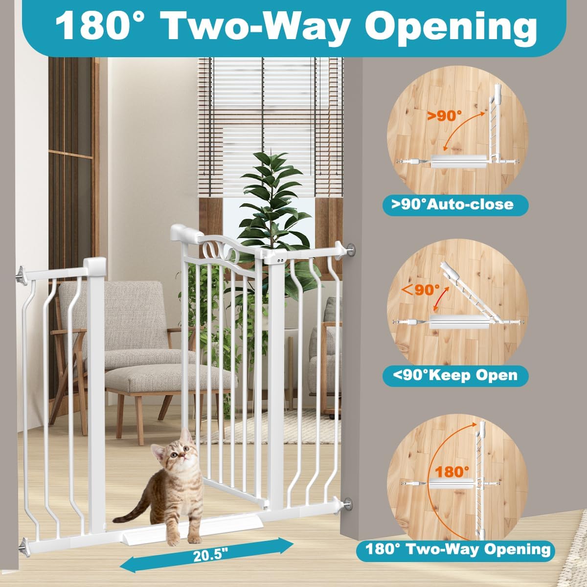 Extra Wide Baby Gate for Doorways 29.9"-53.1", Pressure Mounted Dog Gates With Door, Child Safety Barrier Walk Thru Indoor, Large Babygate Long for Kids Toddler Pet Outside, 30 In Tall White