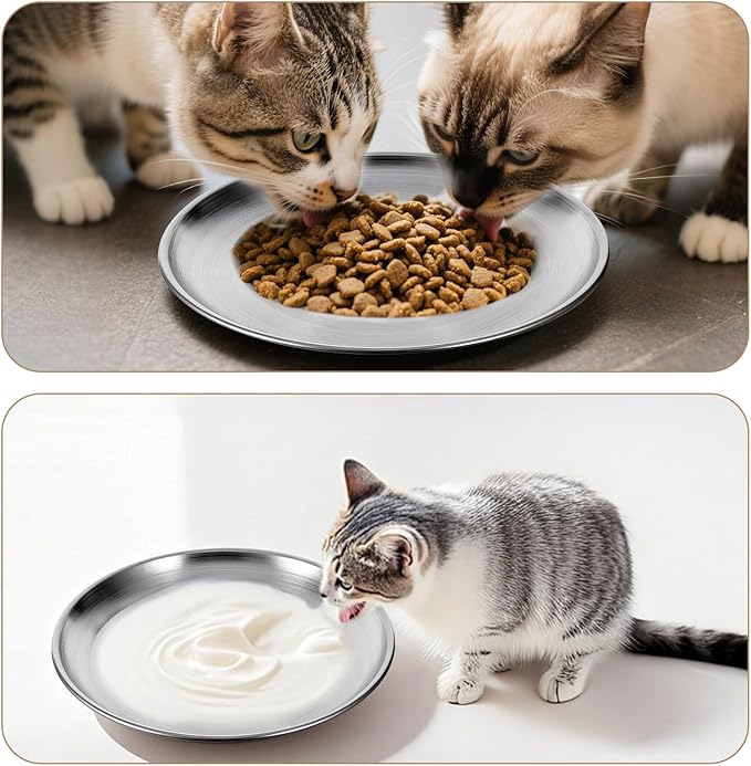 16Pcs Stainless Steel Cat Bowls 6.7Inch Shallow Cats Food Dish Cat Wet Food Bowl Whisker Friendly Cats Bowl for Kitten and Small Pets