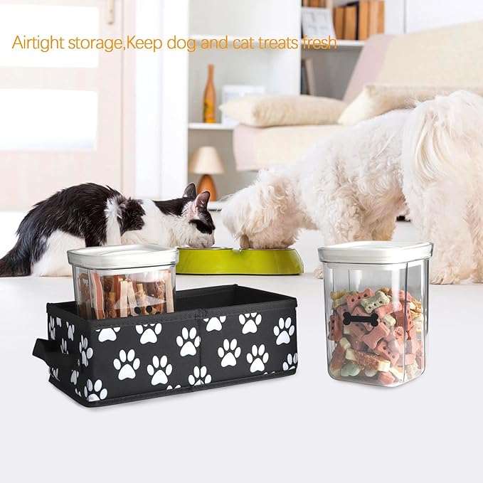 Dog Treat Container for Countertop,2pack Dog Treat Jars,Cat Treat Jars,Pet Food Treat Organizer,Pet Food Storage For Puppy Kitten-Dog Treat Station Dog Food Box Set With Handle- Paw Print