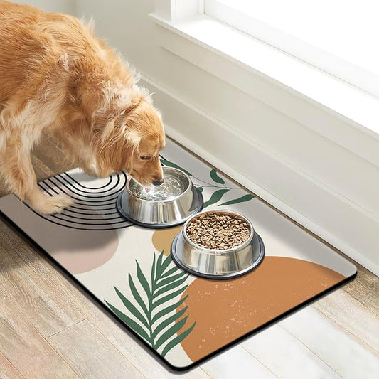 Dog Food Mats for Floors Super Absorbent, Pet Cat Food Mat - Non Slip Dog Bowl Mats for Food and Water, Eco-Friendly Boho Dog Placemats Feeding Mat