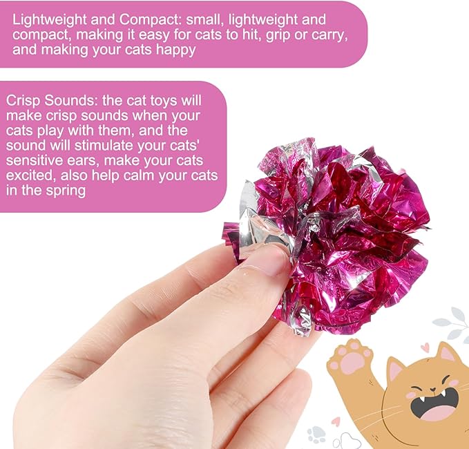 30 Pcs Cat Crinkle Balls Toy 2.36 Inch Interactive Crinkle Balls for Cats, Colorful Chew and Chase Training Activity Cat Toys for Indoor Kittens to Keep Fit Active